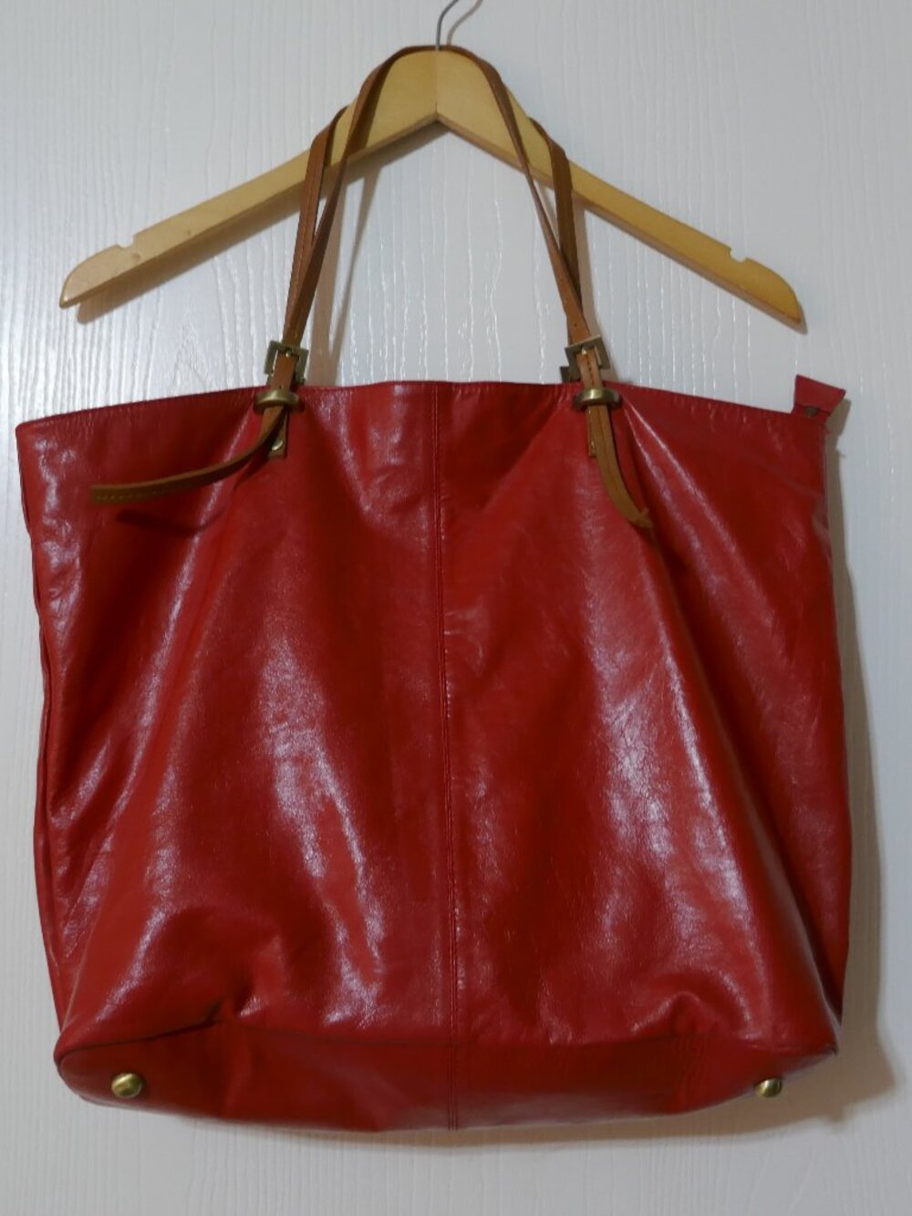Latico Orange/Brown Leather Tote Shoulder Bag Pre-owned 14" x 19" x 7" Flaws